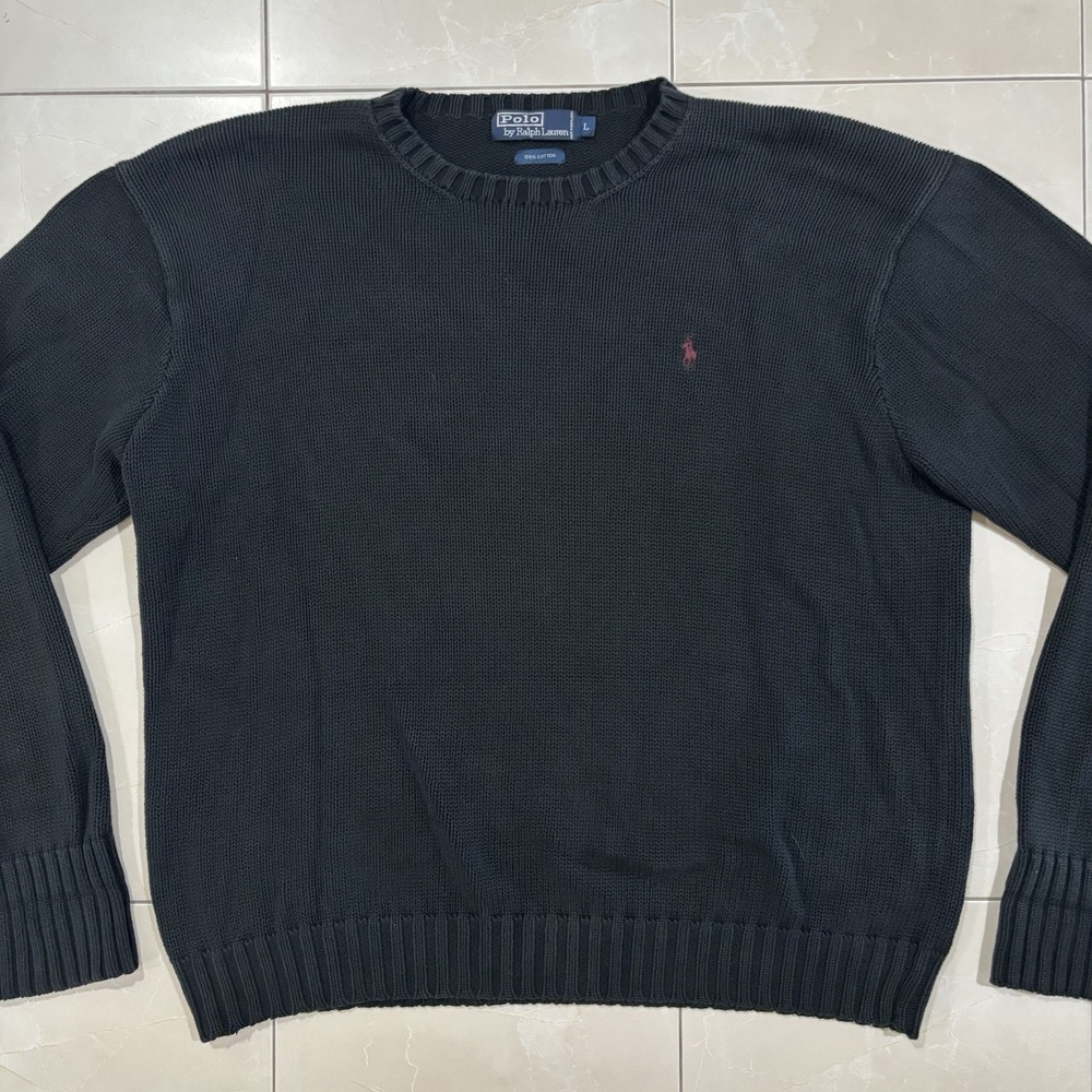 Vintage Polo Ralph Lauren 100% Cotton Knit Sweater Black Men's Large Pony Y2K